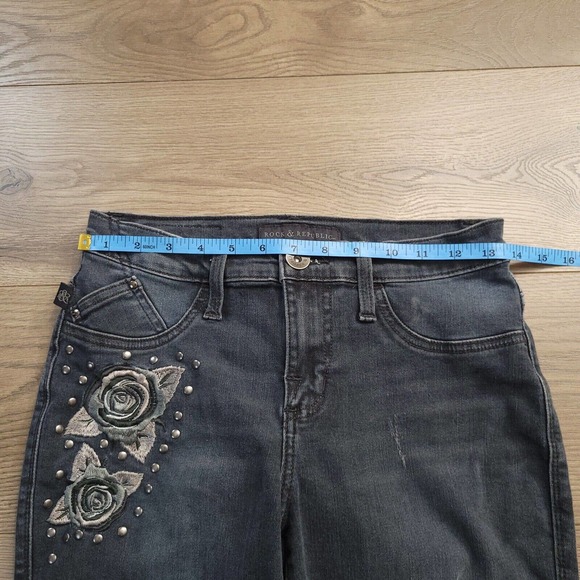 Rock & Republic Jeans Womens 6 Blue Kashmiere Distressed Low Rise Stretch Denim - Picture 6 of 10